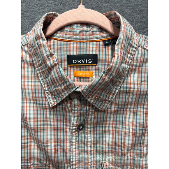 Orvis Men Active Fit Zipper Pocket Button Down Shirt Size L Plaid Long Sleeves - Picture 4 of 11